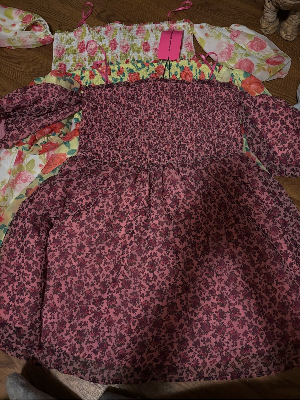 Lot of 3 NWT Betsey Johnson Rose Pink and Burgundy Floral Mini Dress